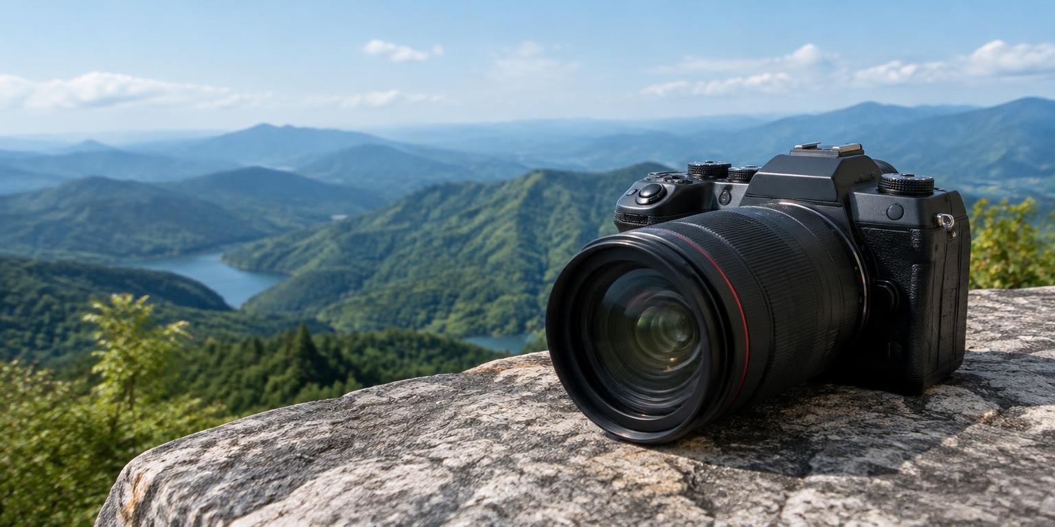 Appareil photo dans un paysage de montagnes